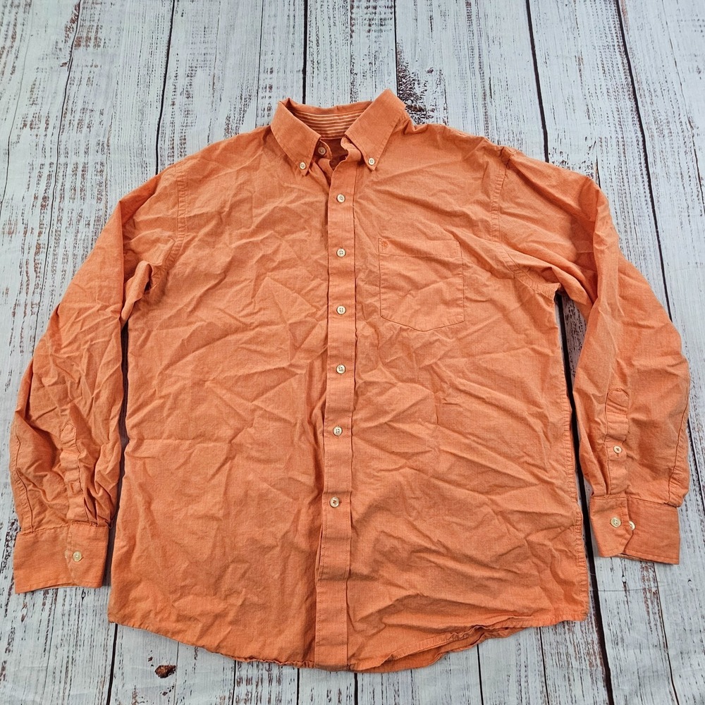 IZOD Orange Long Sleeve Cotton Button-Up Shirt Men's L